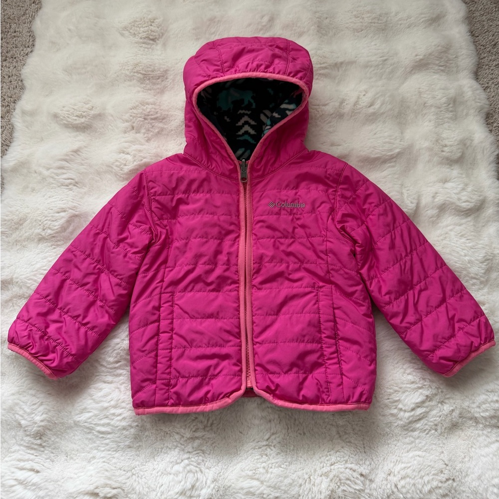 Columbia Double Trouble Reversible Fuchsia Pink Hooded Puffer Jacket-3T